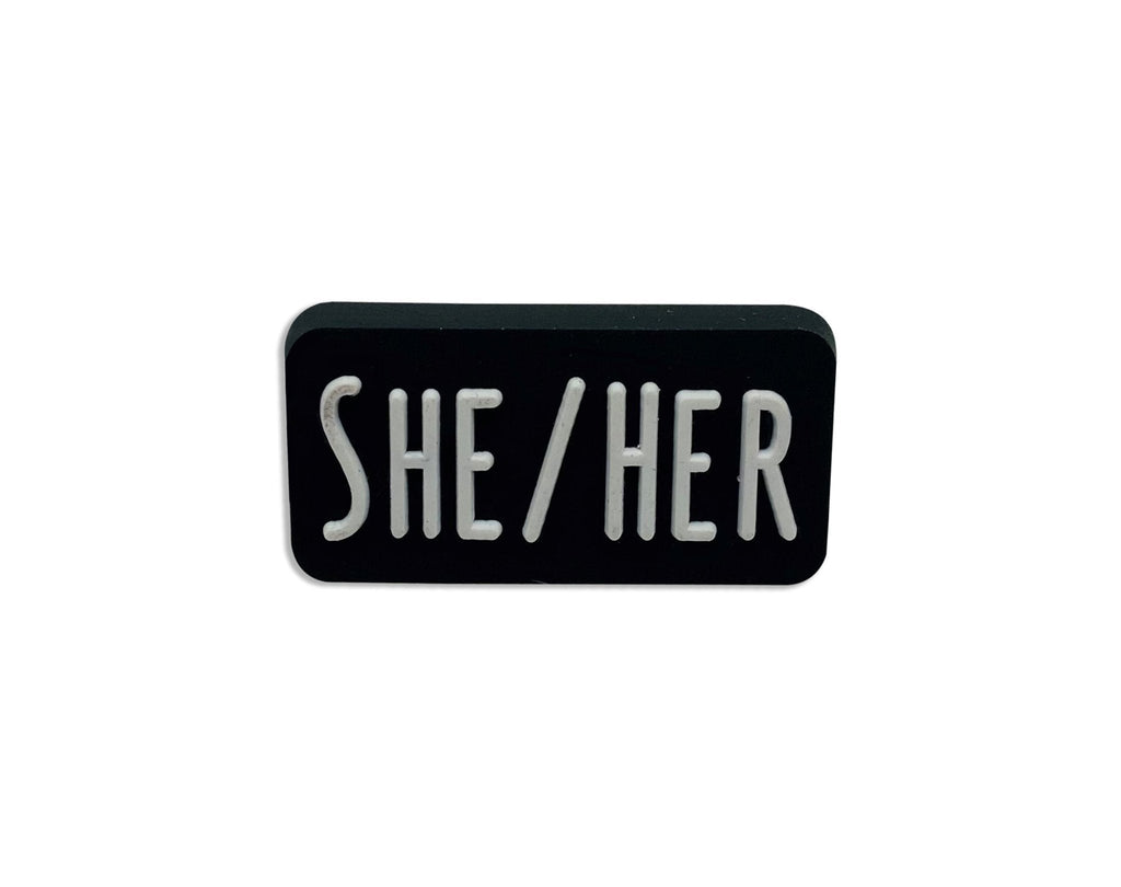 She Her Black Rectangle Pronoun Silicone Pins The Awareness Company