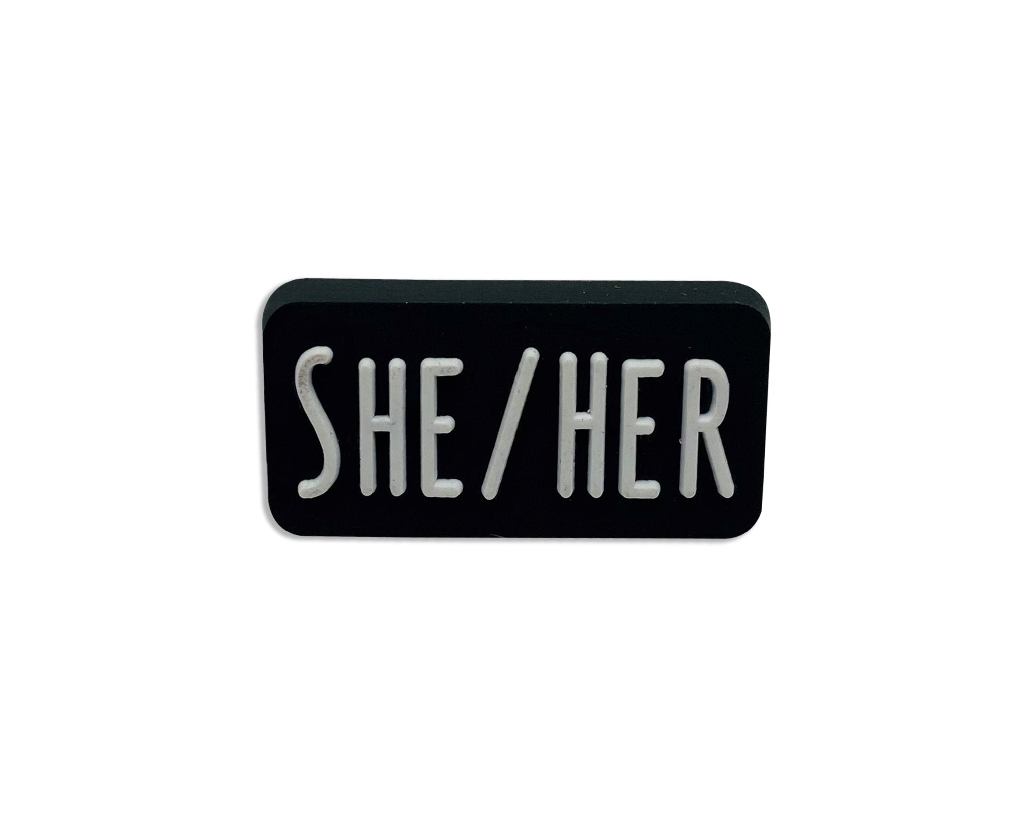 She Her Black Rectangle Pronoun Silicone Pins The Awareness Company
