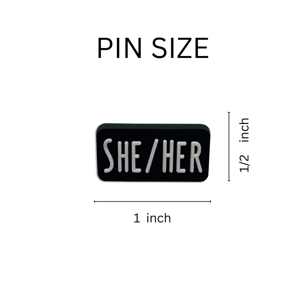 She Her Black Rectangle Pronoun Silicone Pins The Awareness Company
