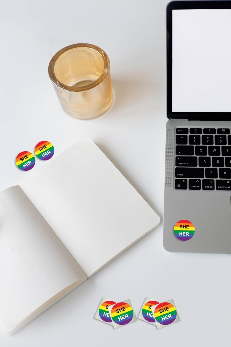 She Her Pronoun Rainbow Flag Stickers (250 Per Roll) The Awareness Company