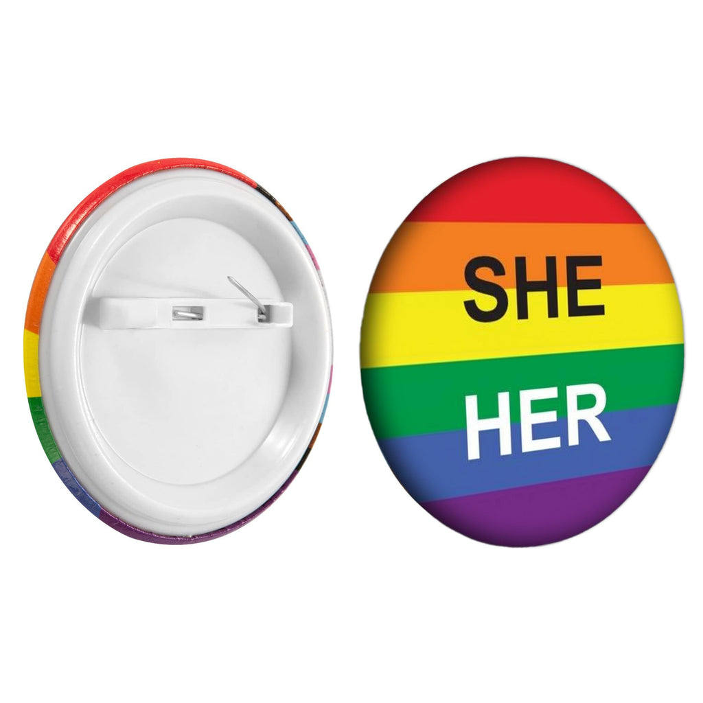 She/Her Pronoun Rainbow Flag Button Pins The Awareness Company
