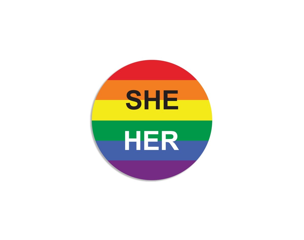 She/Her Pronoun Rainbow Flag Button Pins The Awareness Company