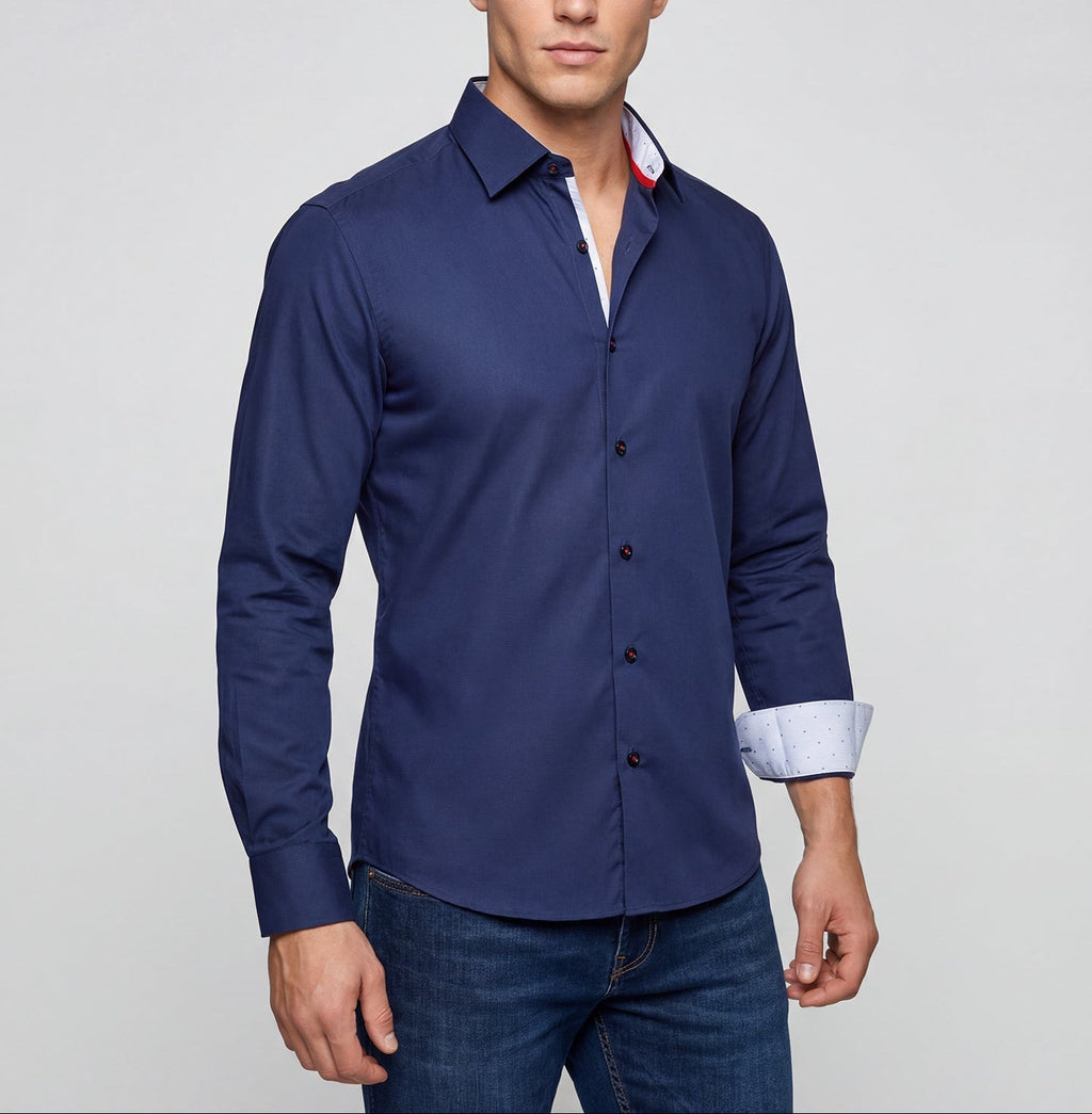 Alexander Button-Up Shirt With Contrast Details // Navy // Contemporary Fit (Regular) LEVINAS® Official