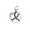 Silver Heart Crystal Teal & Purple Ribbon Charms The Awareness Company