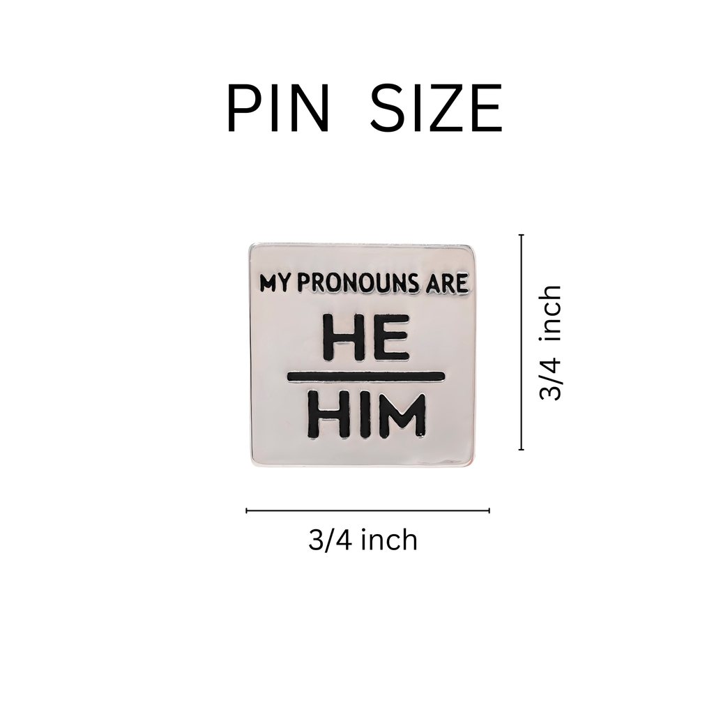10 Pack Silver Square My Pronouns Are He Him Pins The Awareness Company