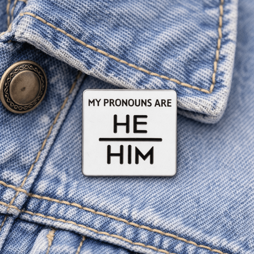 Silver Square My Pronouns Are He Him Pins The Awareness Company