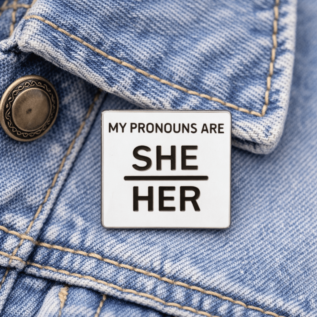 Silver Square My Pronouns Are She Her Pins The Awareness Company