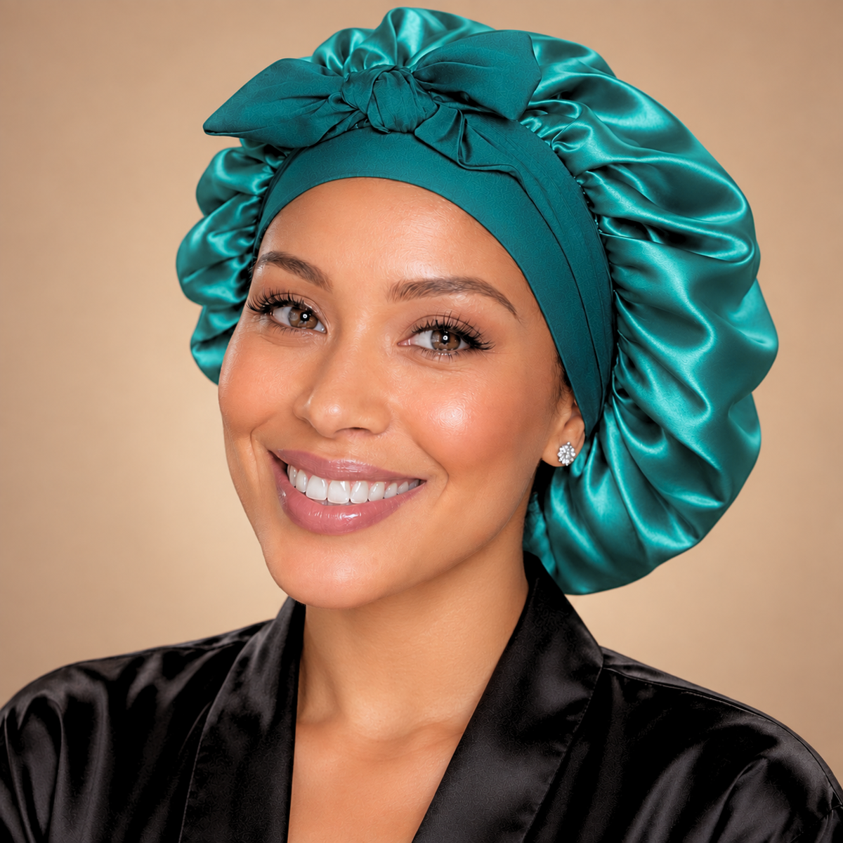 Silk-Blend Satin Bonnet for Sleeping – Non-Slip, Stays On All Night – Adjustable Stretch Ties PHC