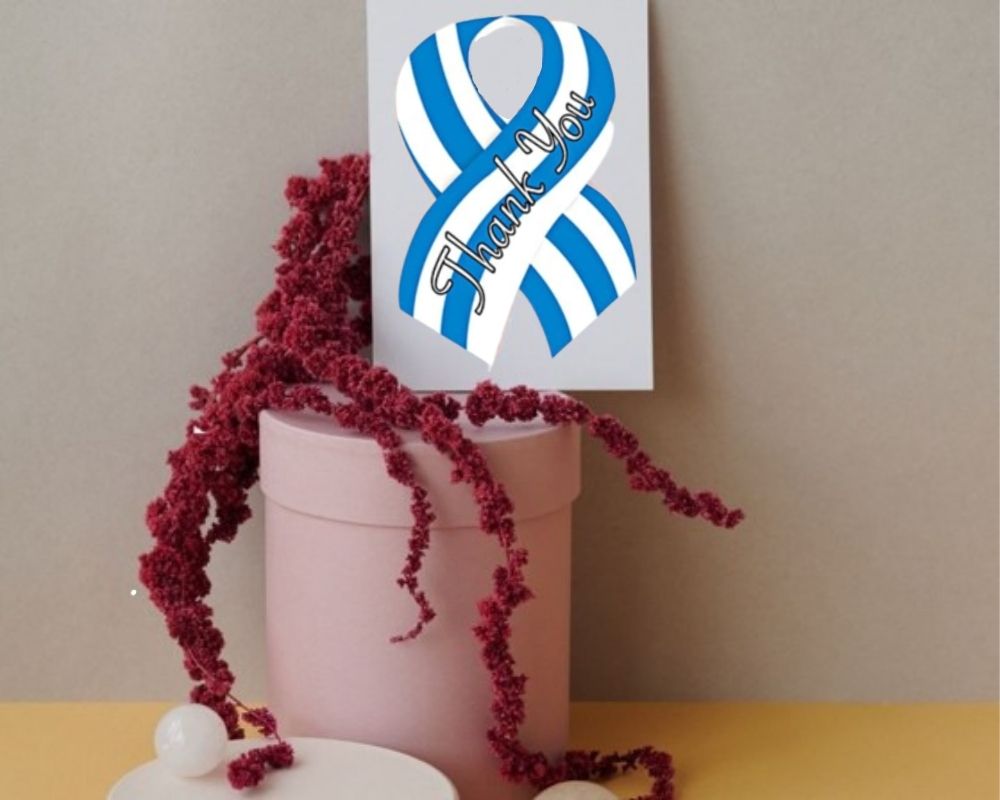 Small Blue & White Ribbon Thank You Cards (12 Cards/Pack) The Awareness Company