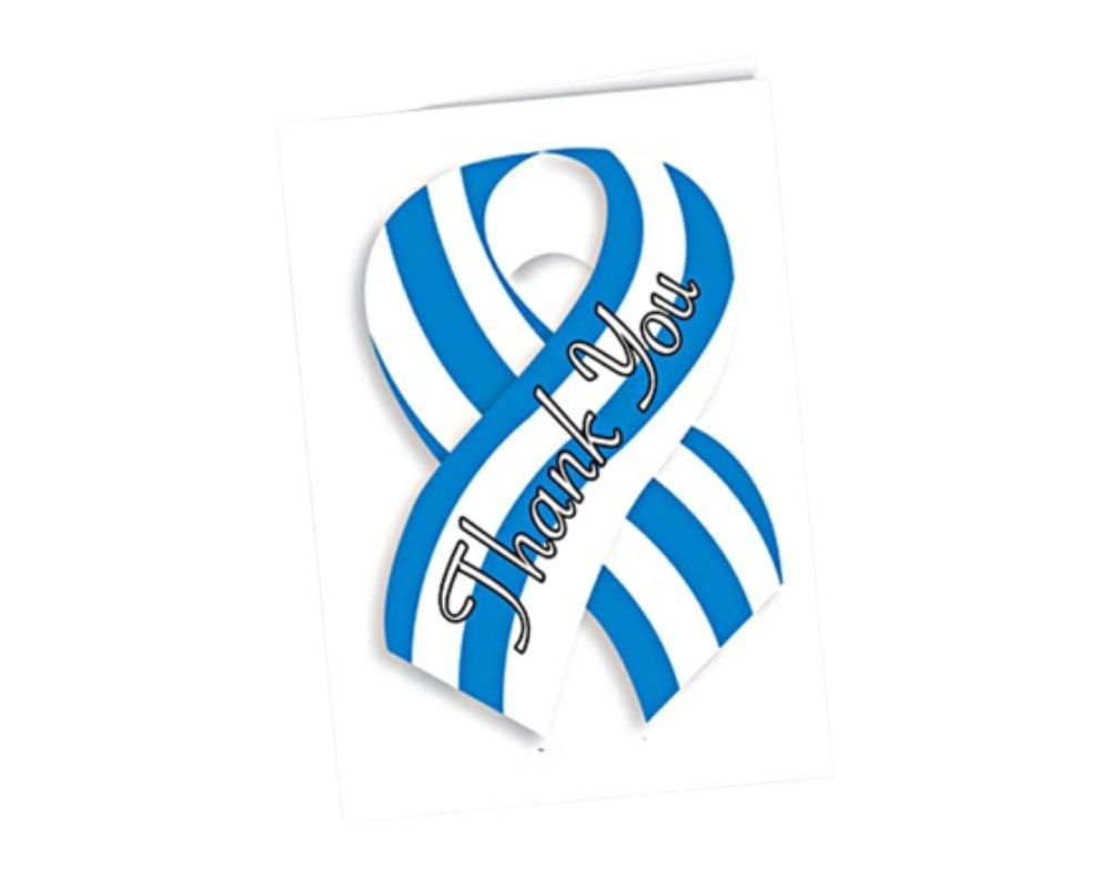 Small Blue & White Ribbon Thank You Cards (12 Cards/Pack) The Awareness Company