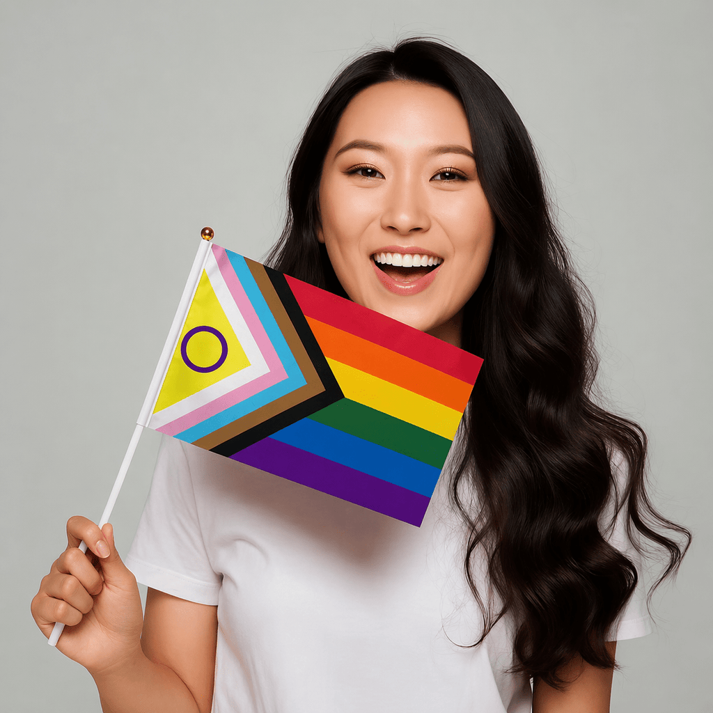 Small Daniel Quasar Progress Pride Intersex-Inclusive Flags on a Stick The Awareness Company
