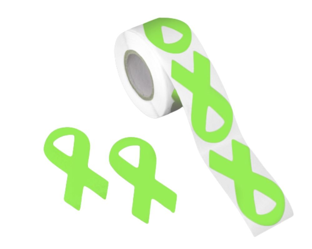Small Lime Green Ribbon Stickers (250 per Roll) The Awareness Company