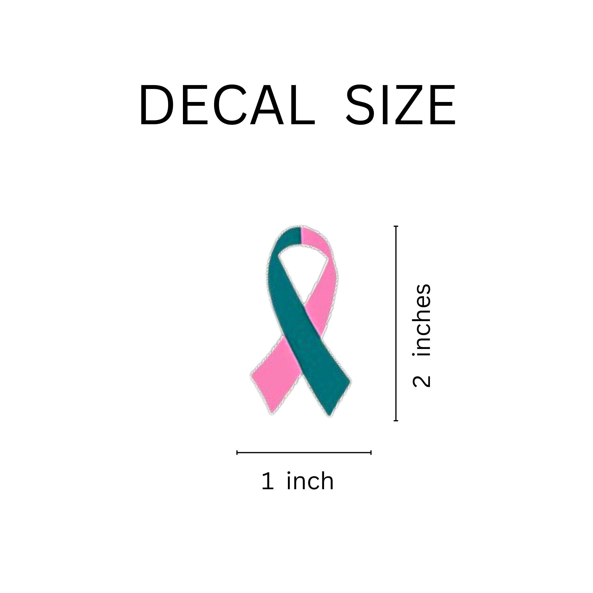 25 Pack Small Pink & Teal Ribbon Decals The Awareness Company