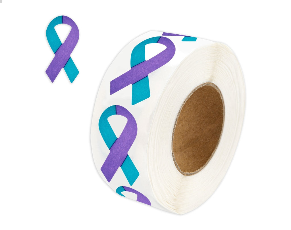 Small Teal & Purple Ribbon Stickers (250 per Roll) The Awareness Company