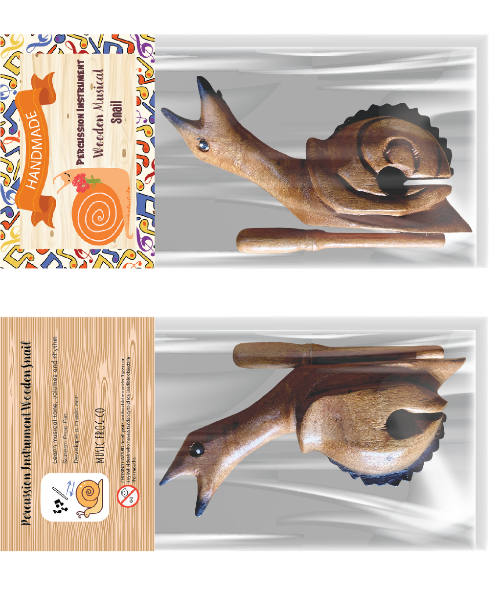 Dark Stained Wooden Musical Snail Percussion Instrument Music Frog Co