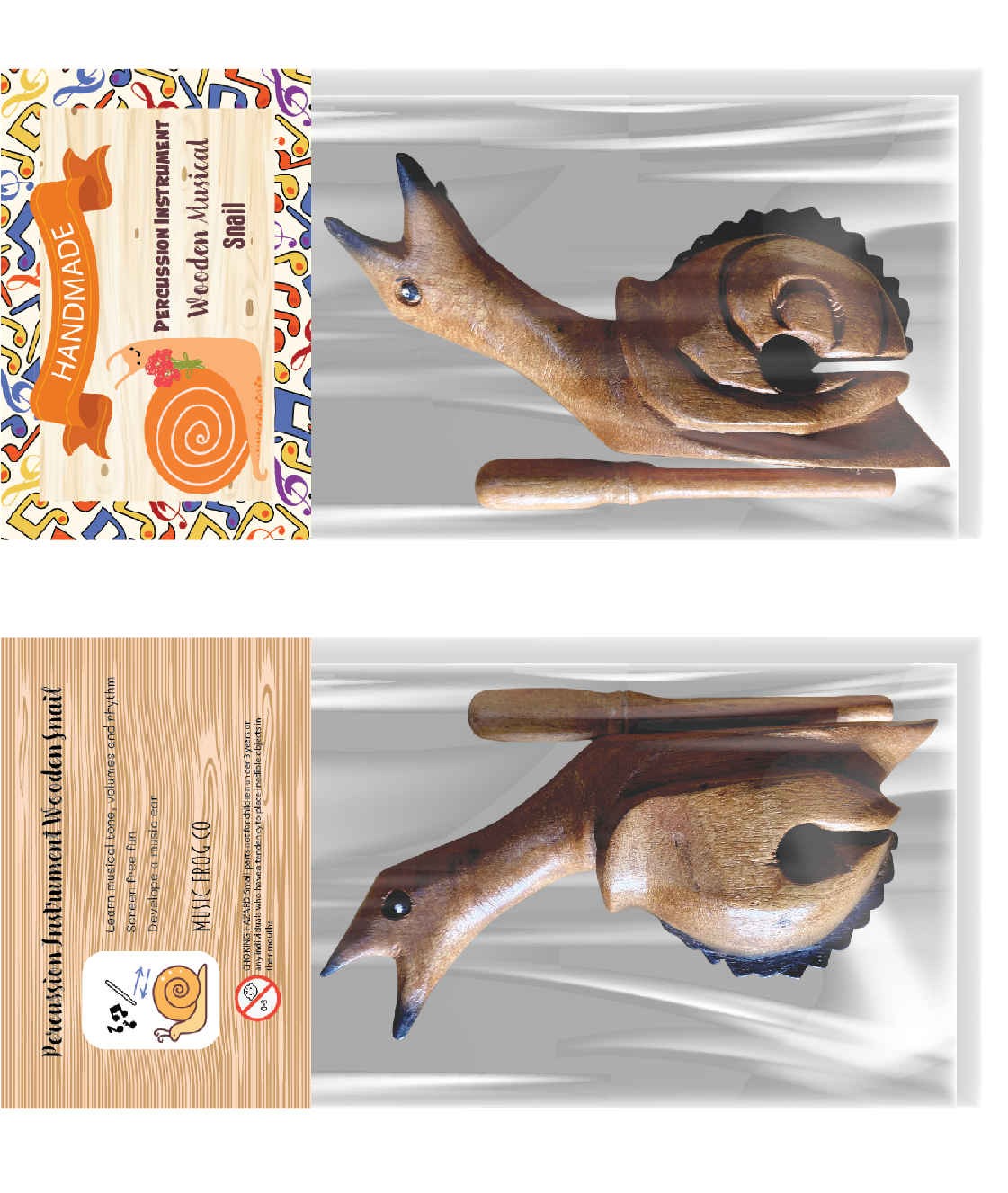 Dark Stained Wooden Musical Snail Percussion Instrument Music Frog Co