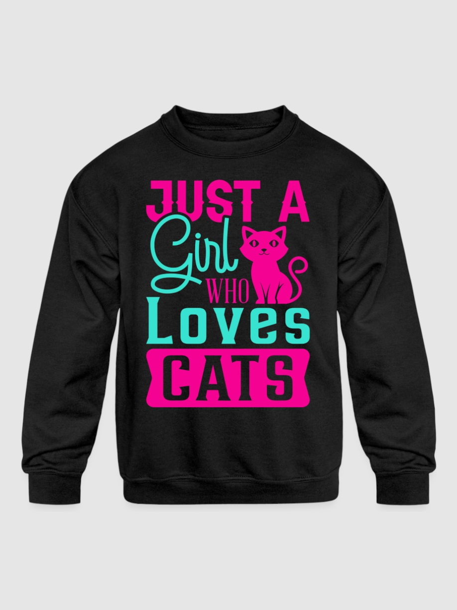 Girls Just A Girl Who Loves Cats Long Sleeve Crewneck Black Sweatshirt NicholesGifts