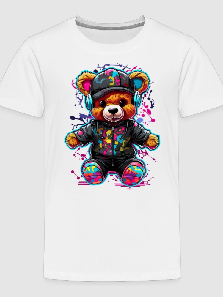 Toddler Boys Colorful Bear with Headphones Short Sleeve Crewneck T-Shirt NicholesGifts