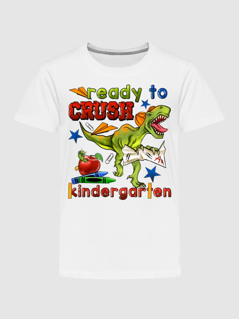 Toddler Boys Dinosaur Ready To Crush Kindergarten Short Sleeve Tee Shirt for Bac NicholesGifts