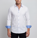 Edward// // Cotton Knit-Stretch Button-Up Shirt With Contrast Details // White // Tailored Fit (Fitted) LEVINAS® Official