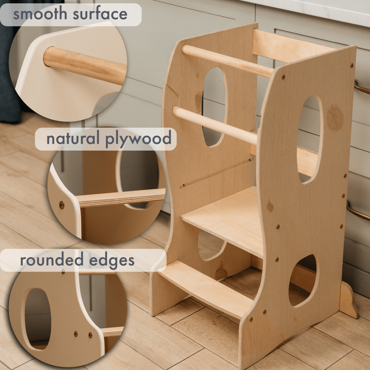 Stable Montessori Learning Tower: Wooden Growing Chair - Beige Goodevas B2B