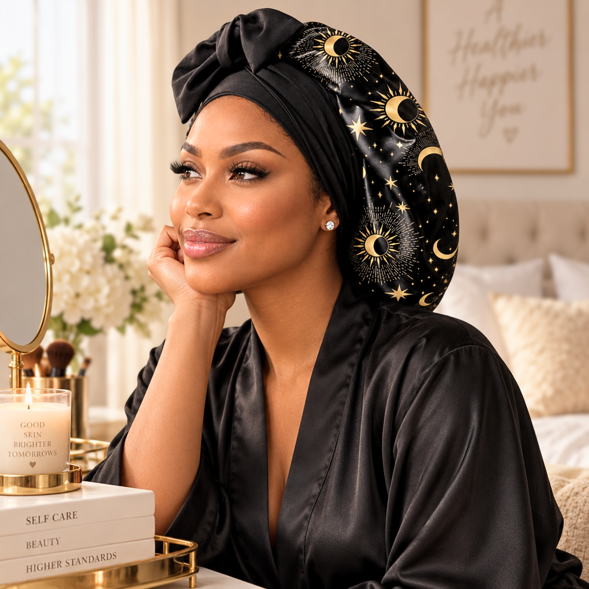 Satin Hair Bonnet for Sleeping – Adjustable Stretch Tie PHC
