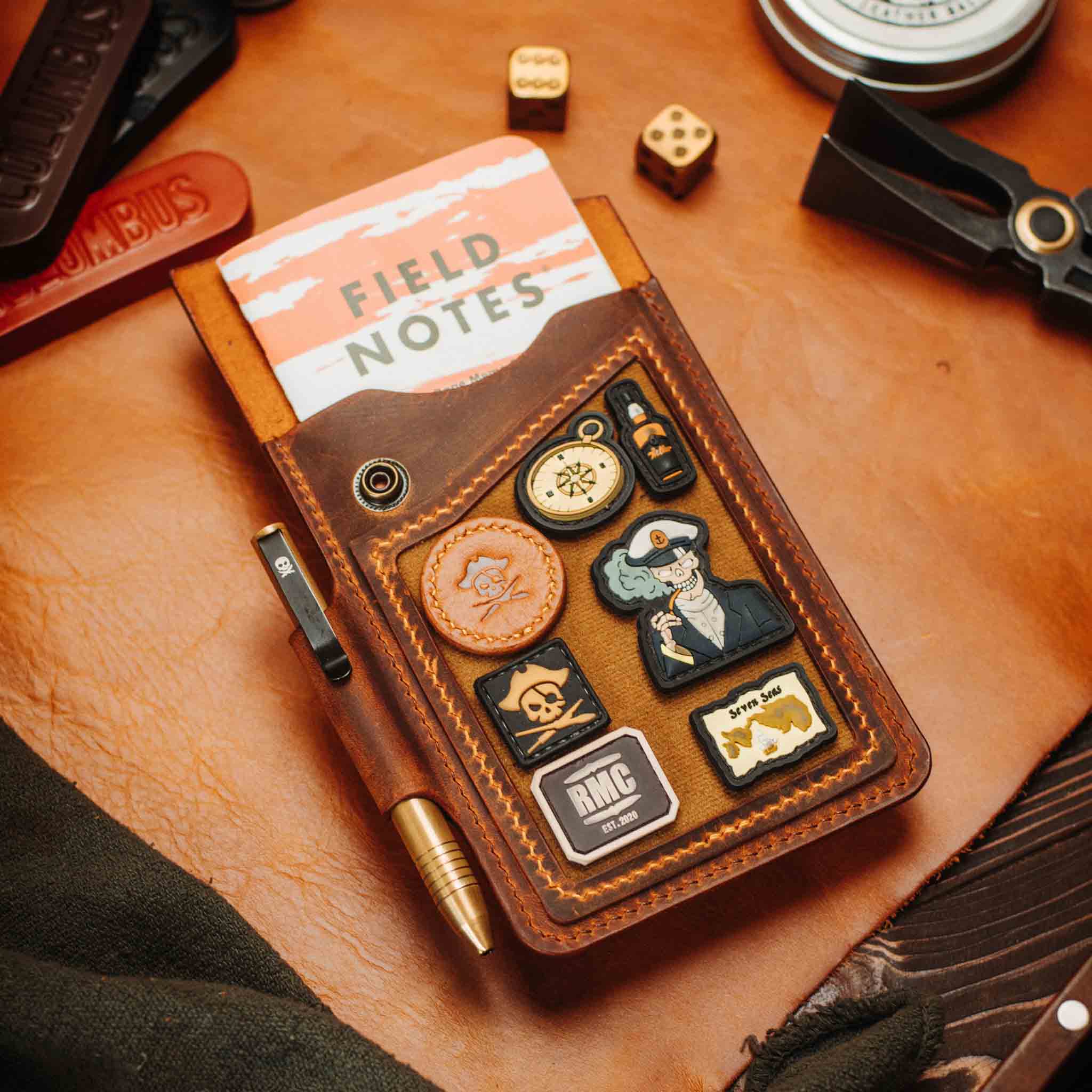 Field Notes Cover - Steersman | Leather Velcro Patch Display | EDC Journal Holder Pirate Goods