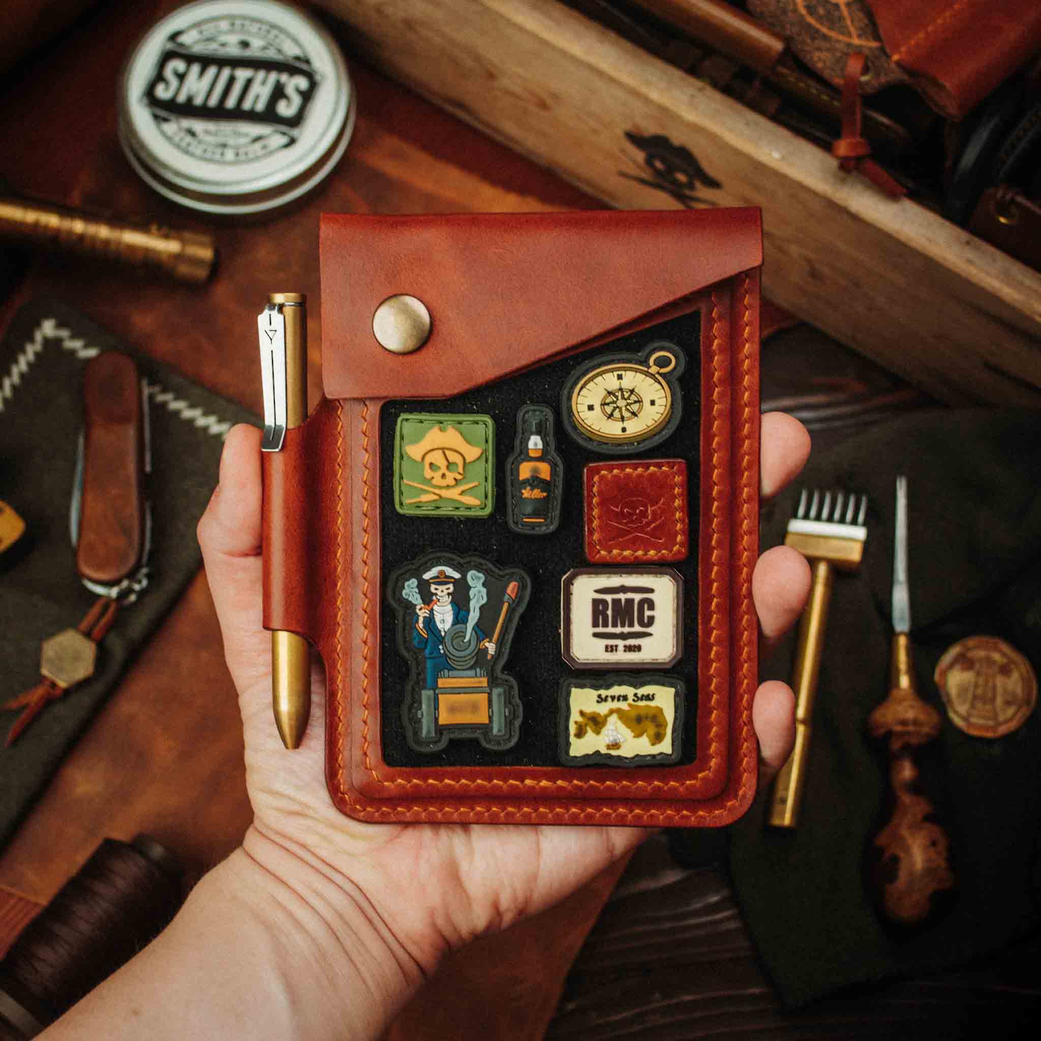 Field Notes Cover - Steersman | Leather Velcro Patch Display | EDC Journal Holder Pirate Goods