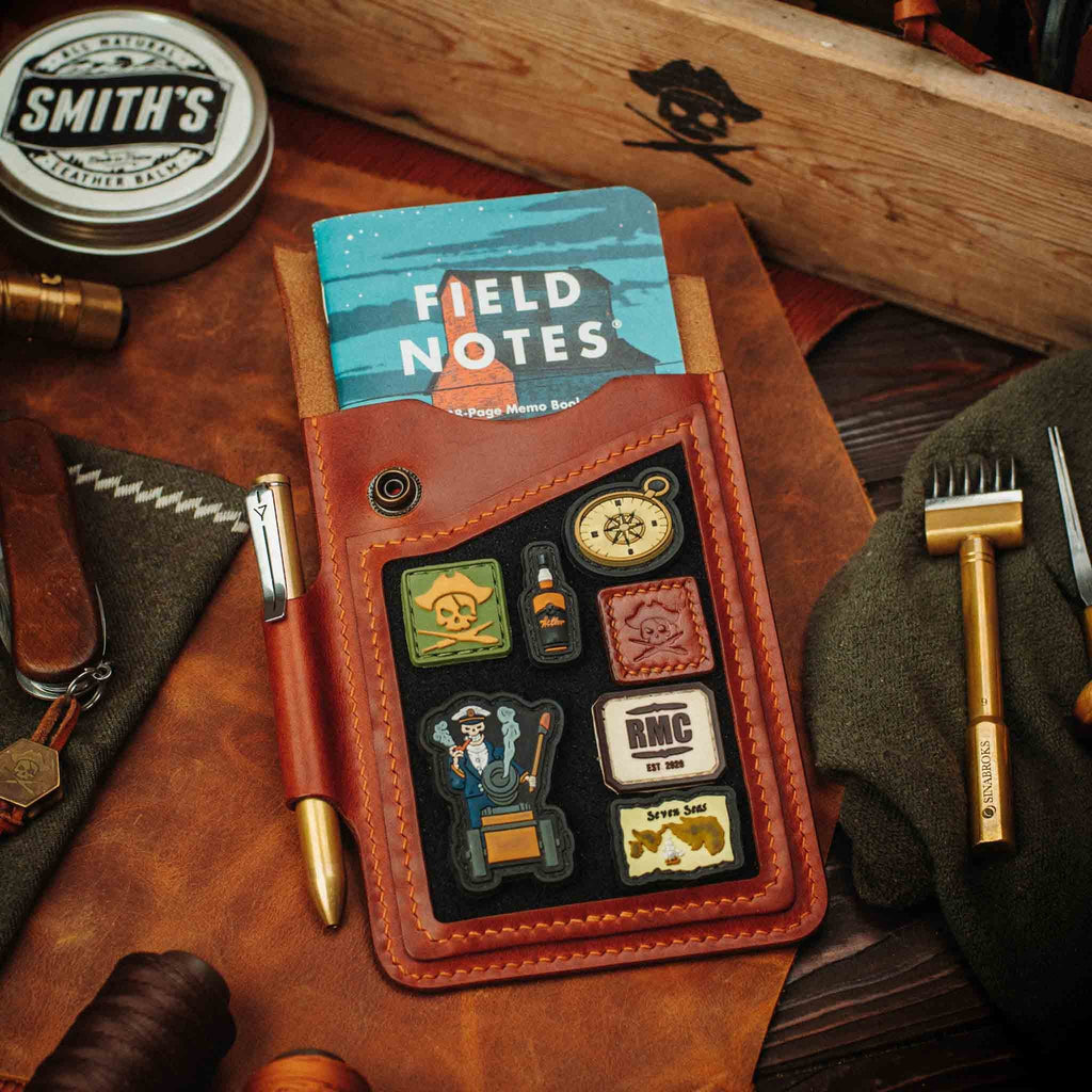 Field Notes Cover - Steersman | Leather Velcro Patch Display | EDC Journal Holder Pirate Goods