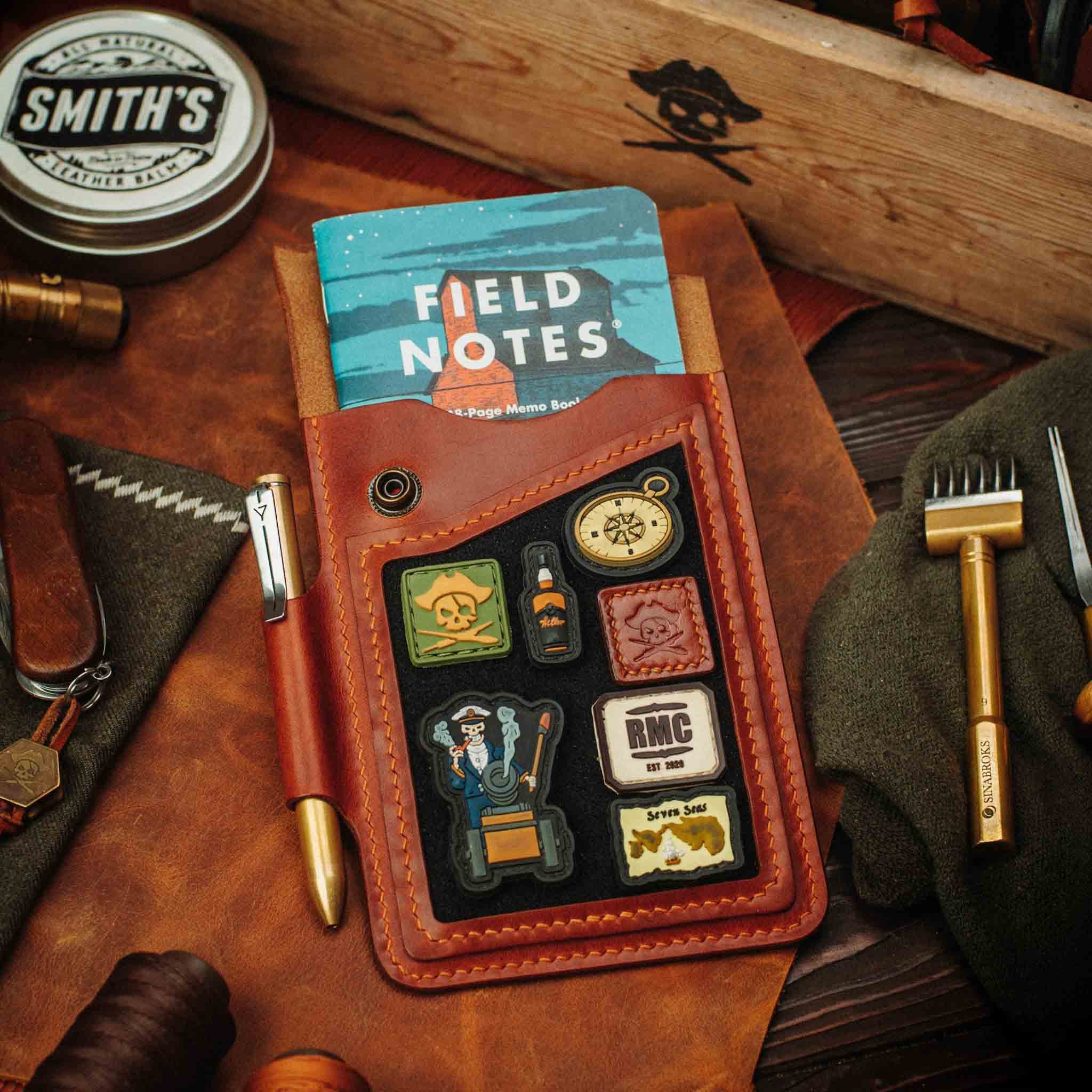 Field Notes Cover - Steersman | Leather Velcro Patch Display | EDC Journal Holder Pirate Goods