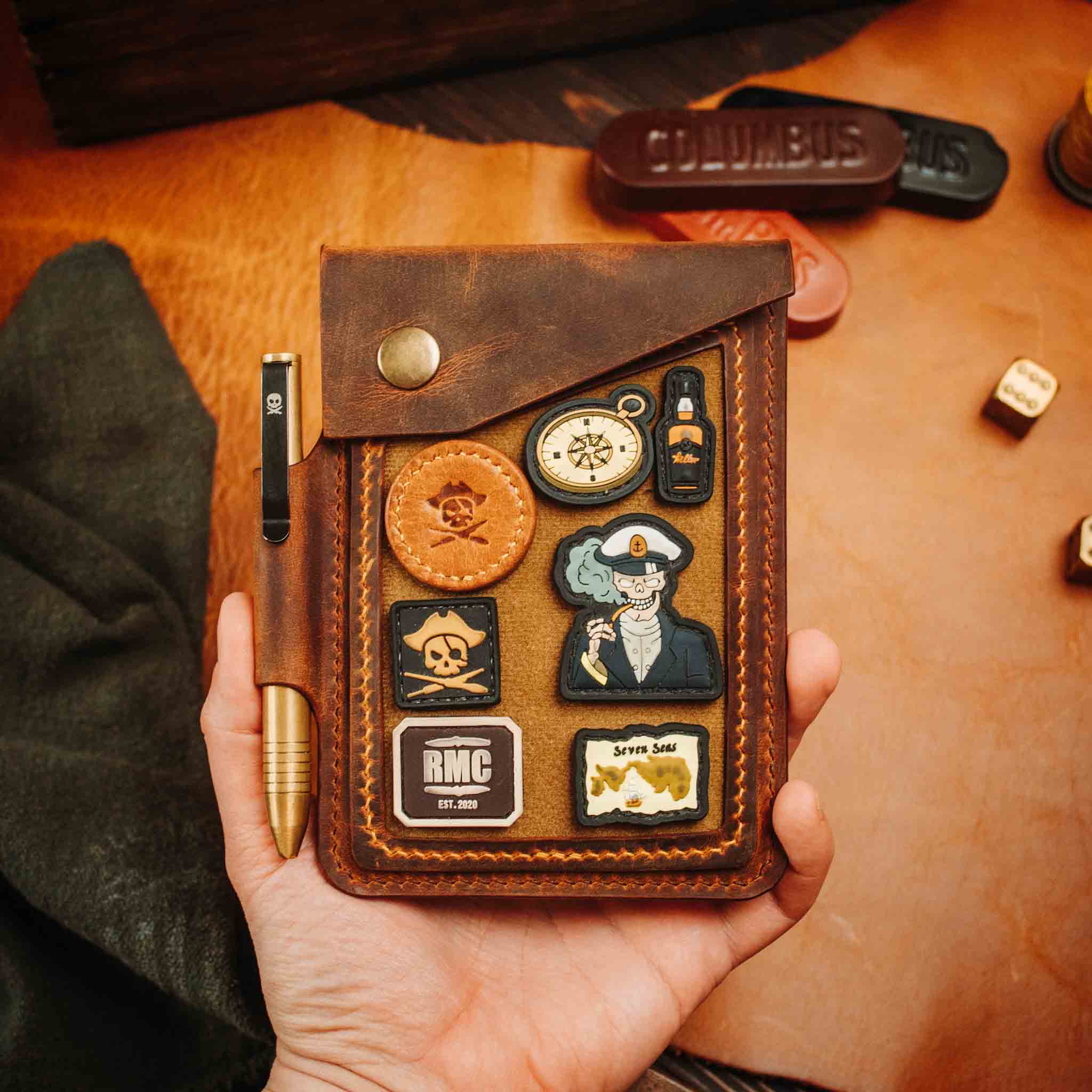 Field Notes Cover - Steersman | Leather Velcro Patch Display | EDC Journal Holder Pirate Goods