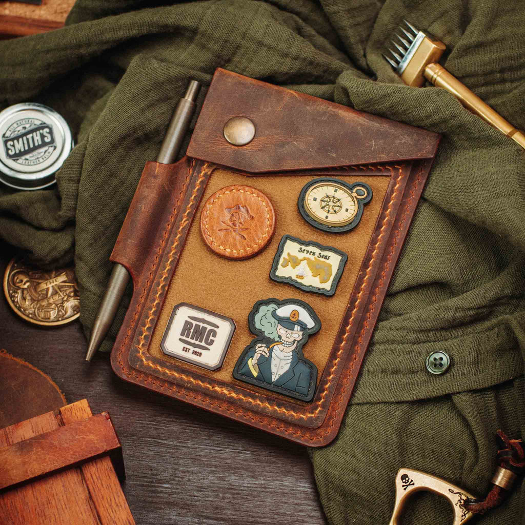 Field Notes Cover - Steersman | Leather Velcro Patch Display | EDC Journal Holder Pirate Goods
