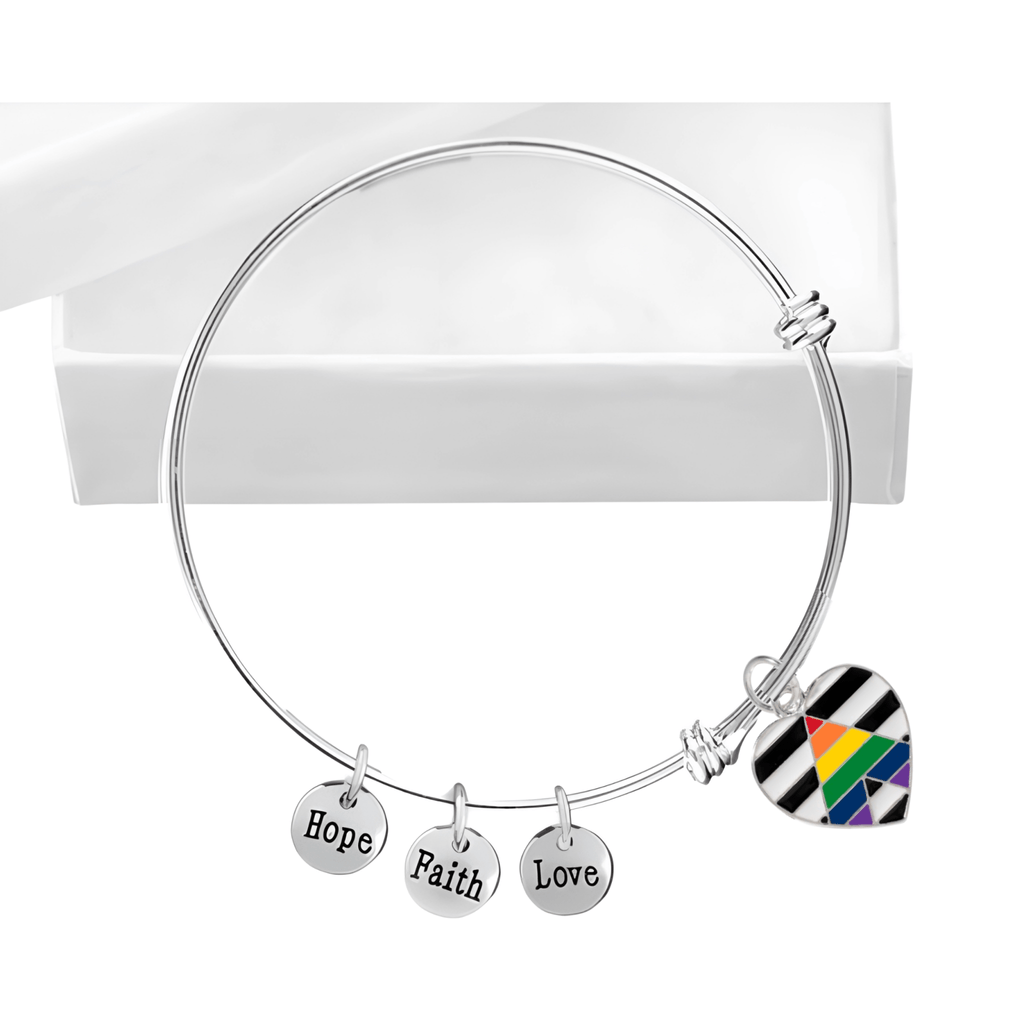 Straight Ally LGBTQ Pride Heart Retractable Charm Bracelets The Awareness Company