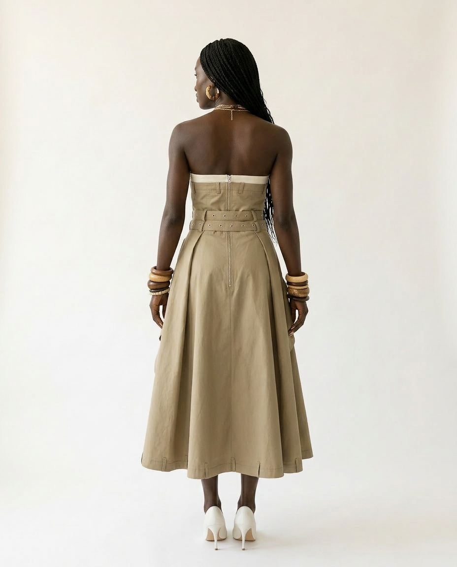 Audacious Strapless Belted Maxi Dress Boho Brown
