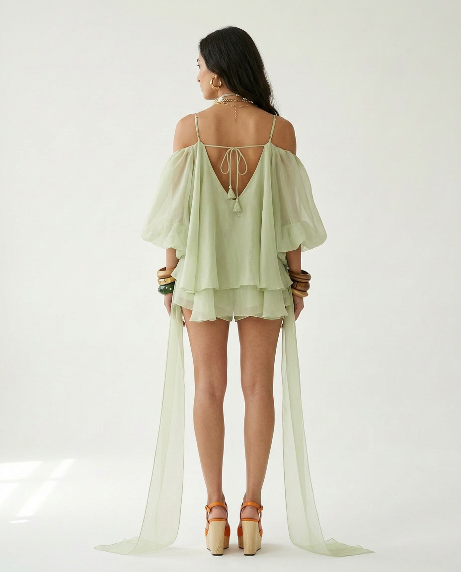 Ethereal Ruffled Mini Dress Boho Brown