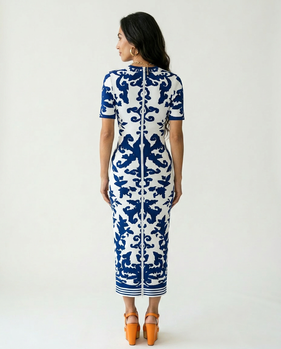Confident Jacquard Bodycon Maxi Dress Boho Brown