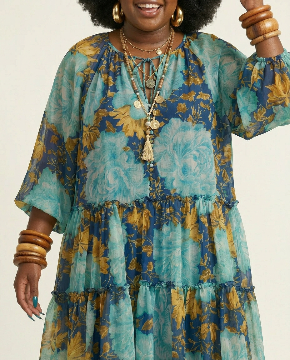 Wanderlust Chiffon Tiered Maxi Dress Boho Brown