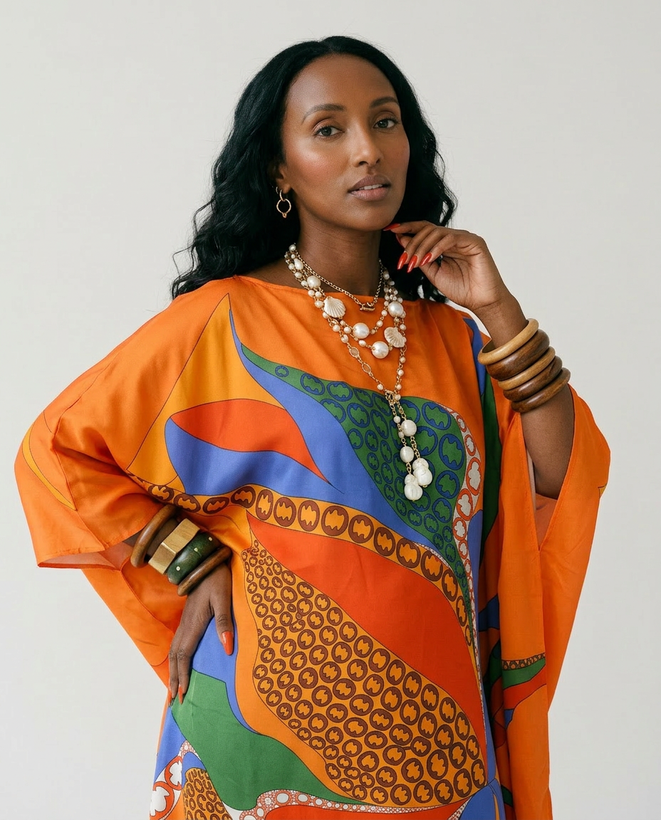 Energetic Printed Loose Kaftan Boho Brown