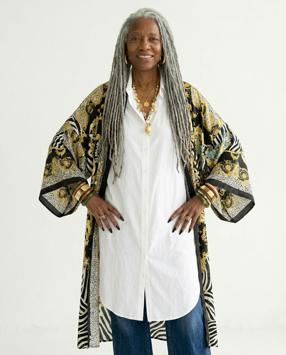 Wild Heart Printed Maxi Kimono Boho Brown