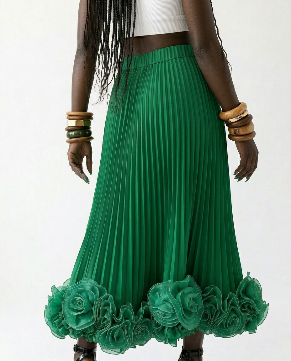Radiant Pleated Floral Maxi Skirt Boho Brown