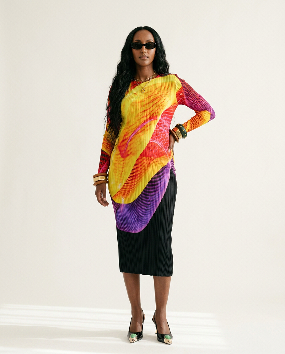 Vibrant Pleated Printed Maxi Dress Boho Brown