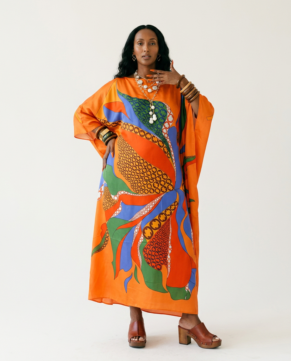 Energetic Printed Loose Kaftan Boho Brown