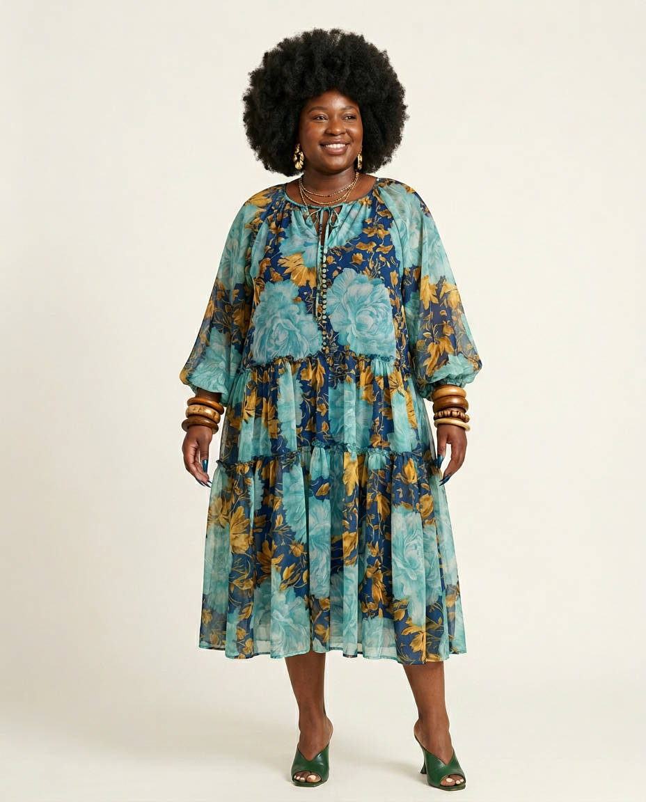 Wanderlust Chiffon Tiered Maxi Dress Boho Brown