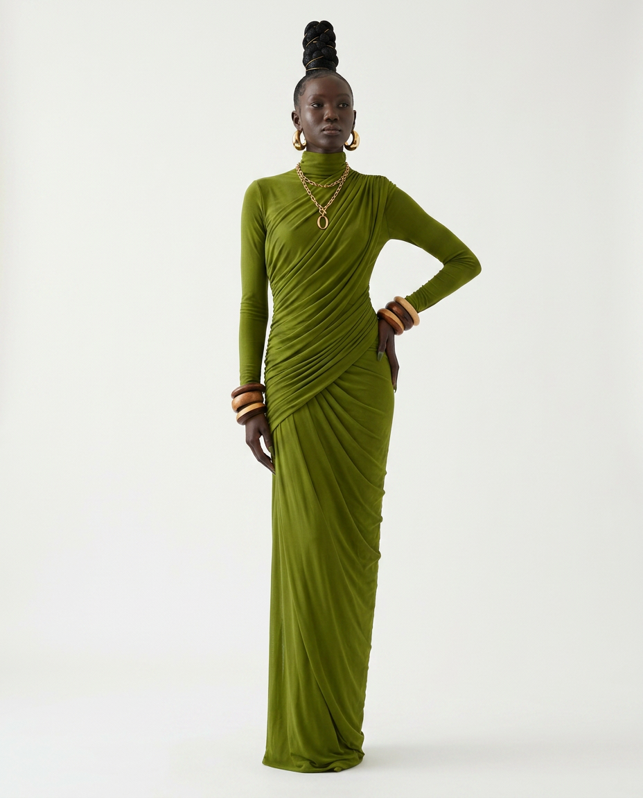 Majestic Draped Long Sleeve Maxi Dress Boho Brown