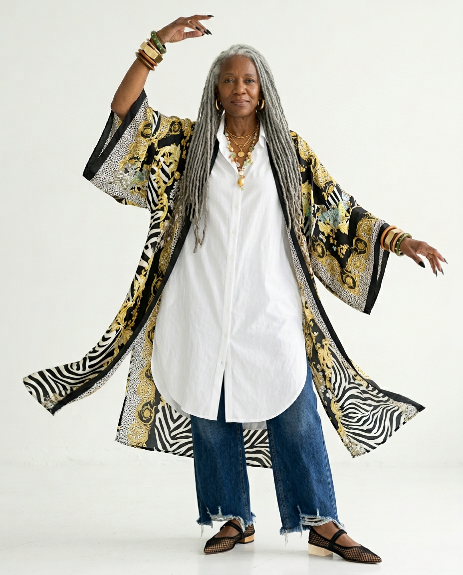 Wild Heart Printed Maxi Kimono Boho Brown