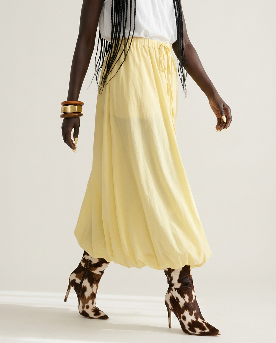 Radiant A-Line Polyester Maxi Skirt Boho Brown