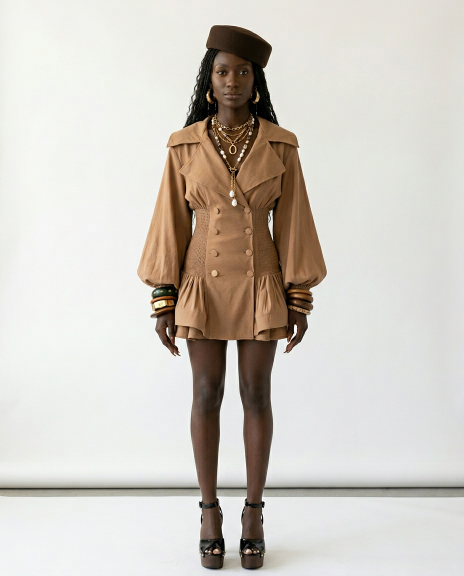 Confident Double Breasted Mini Dress Boho Brown