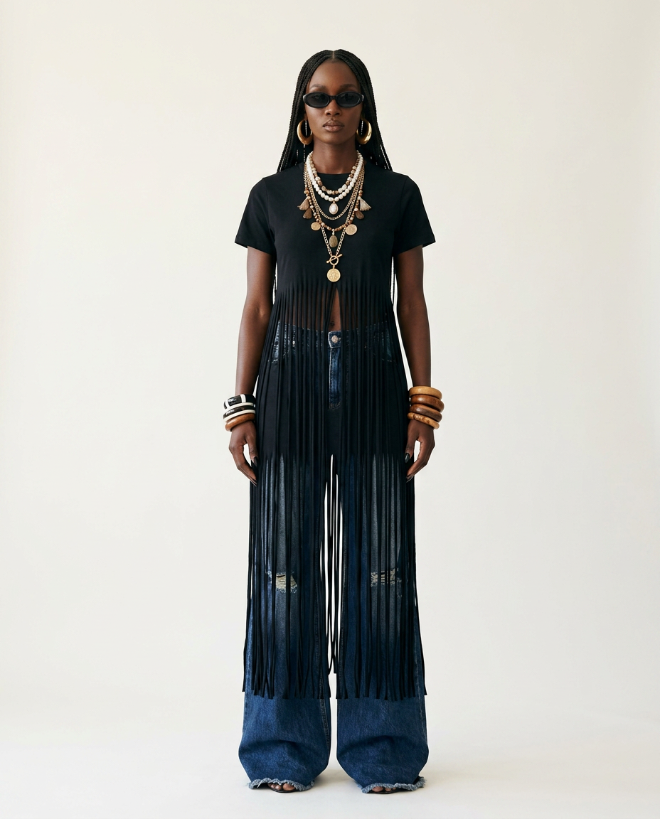 Wild Heart Fringe Cotton T-Shirt Boho Brown