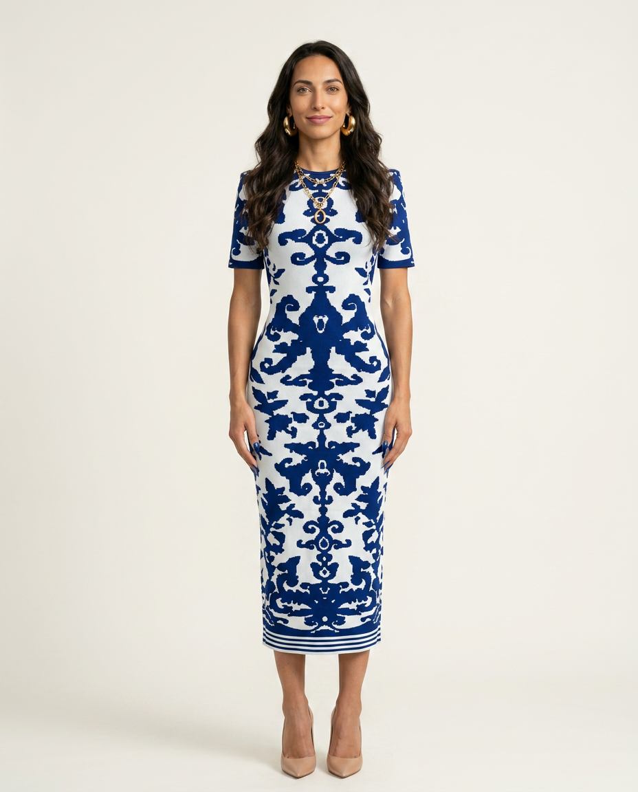 Confident Jacquard Bodycon Maxi Dress Boho Brown