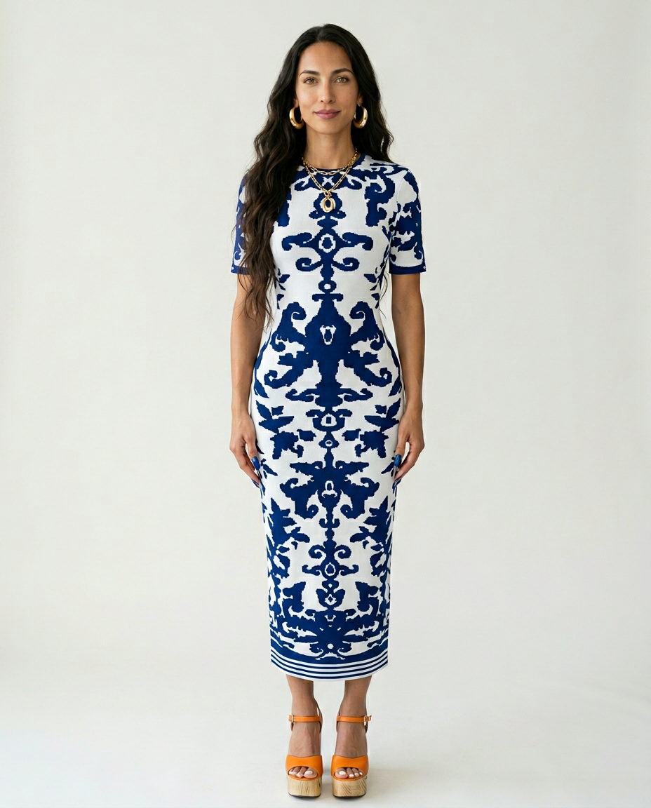 Confident Jacquard Bodycon Maxi Dress Boho Brown